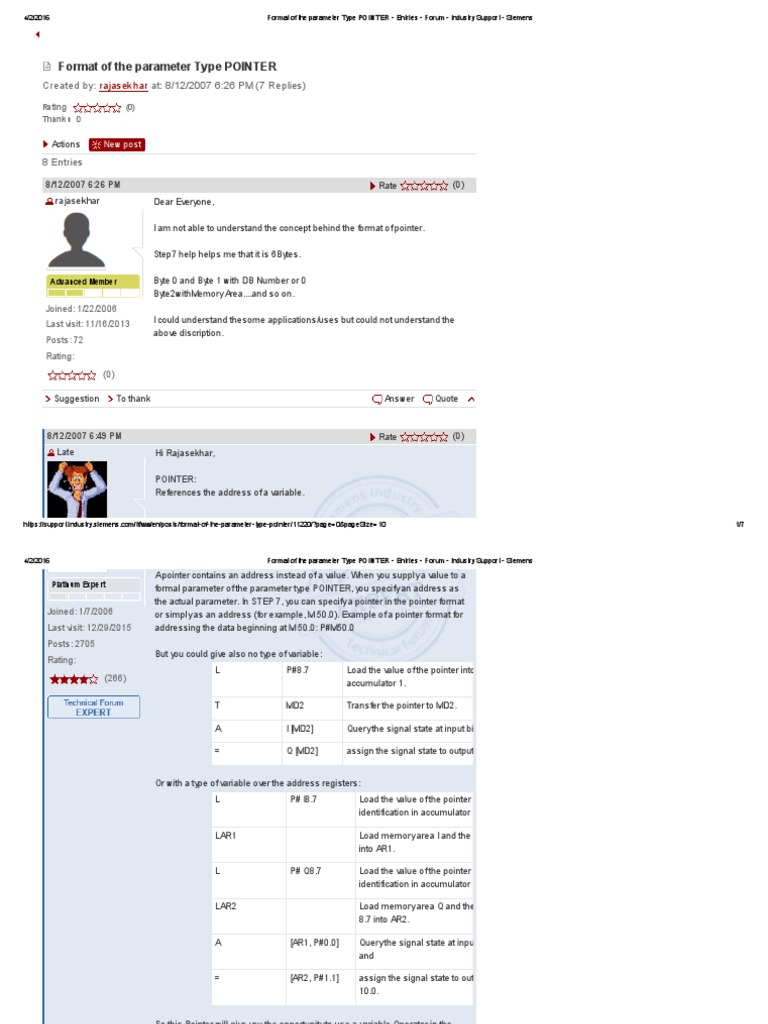 Format of The Parameter Type POINTER - Entries - Forum - Industry ...