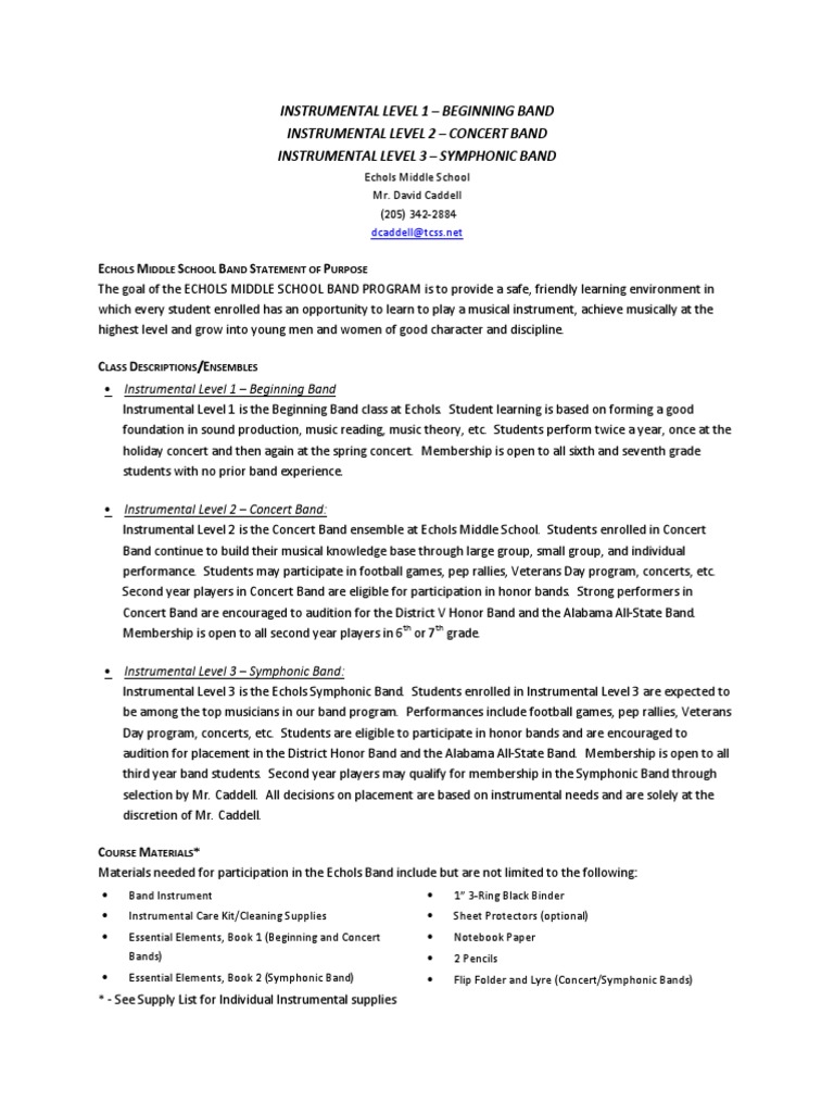 Band Syllabus PDF PDF Leisure Schools