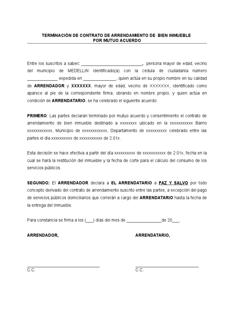 Terminacion Del Contrato Por Mutuo Acuerdo | PDF
