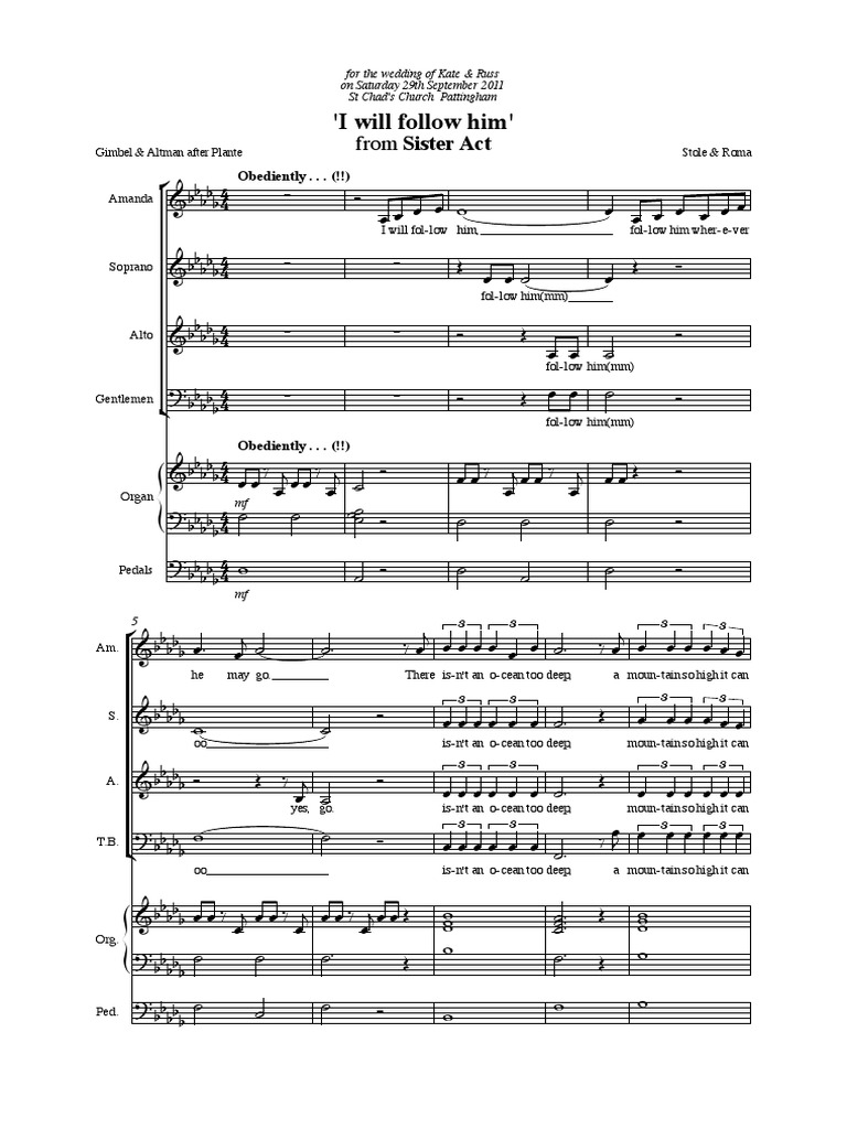 I Will Follow Him Amanda SATB Org.[1] Vocal Music