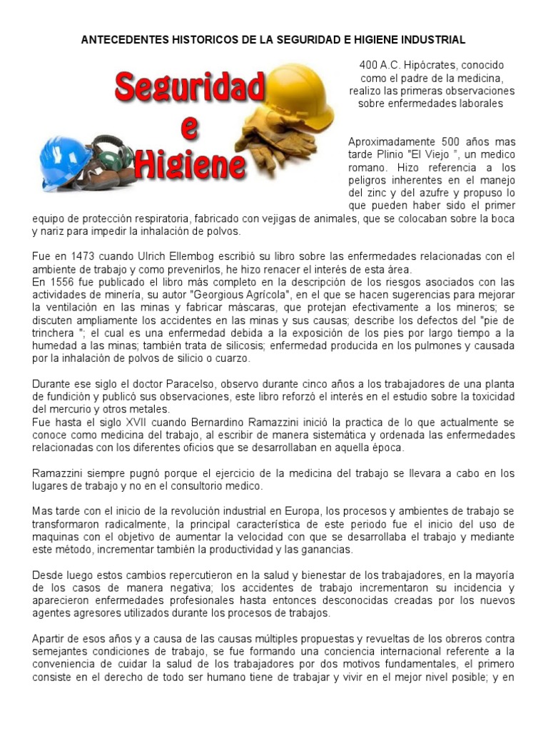 Antecedentes Historicos de La Seguridad e Higiene