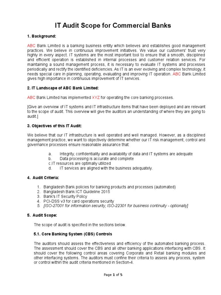 IT Audit Scope for Commercial Banks | PDF | Audit | Business Process