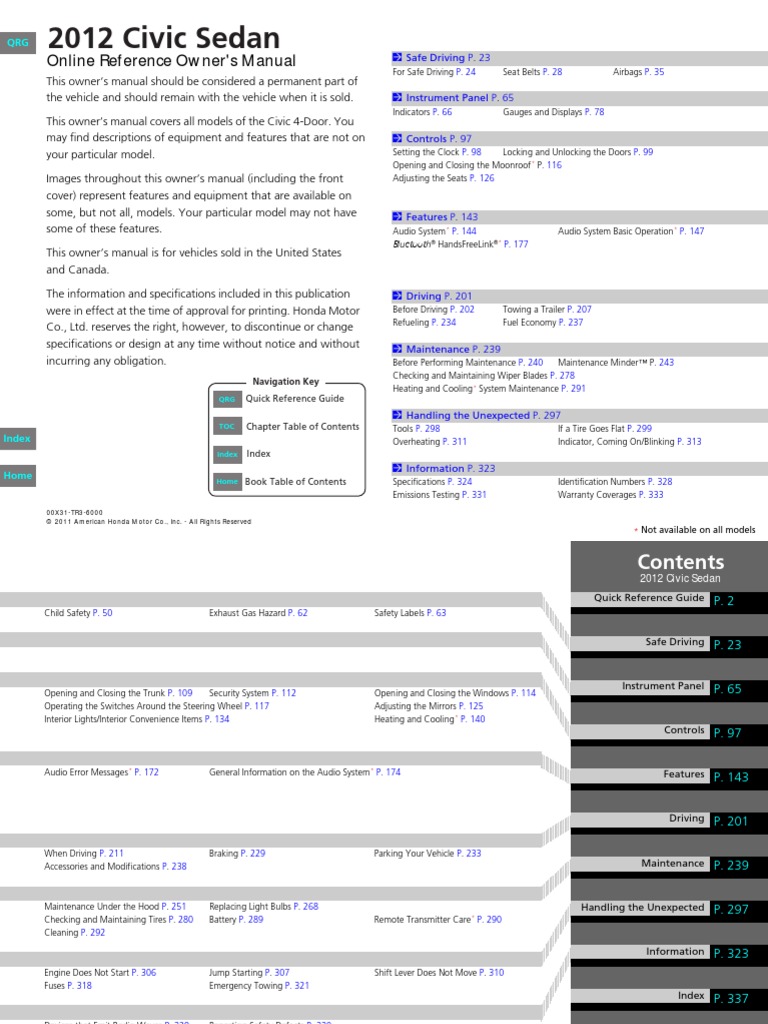 2012 HONDA CIVIC LX OWNERS MANUAL PDF intelligence overview