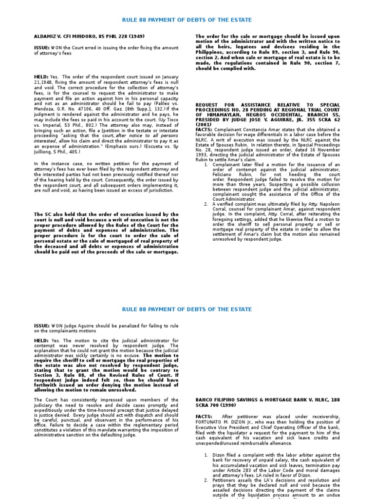 Rule 88: Estate Debt Payment Procedures | PDF | Bankruptcy | Private Law