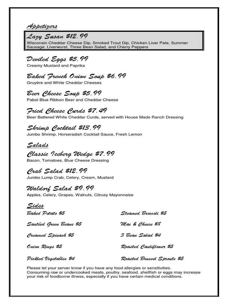Millie's Supper Club Menu | PDF | Salad | Western Cuisine