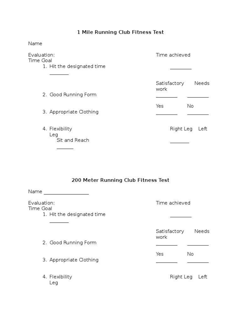 1 Mile & 200m Running Club Test | PDF | Career & Growth | Business