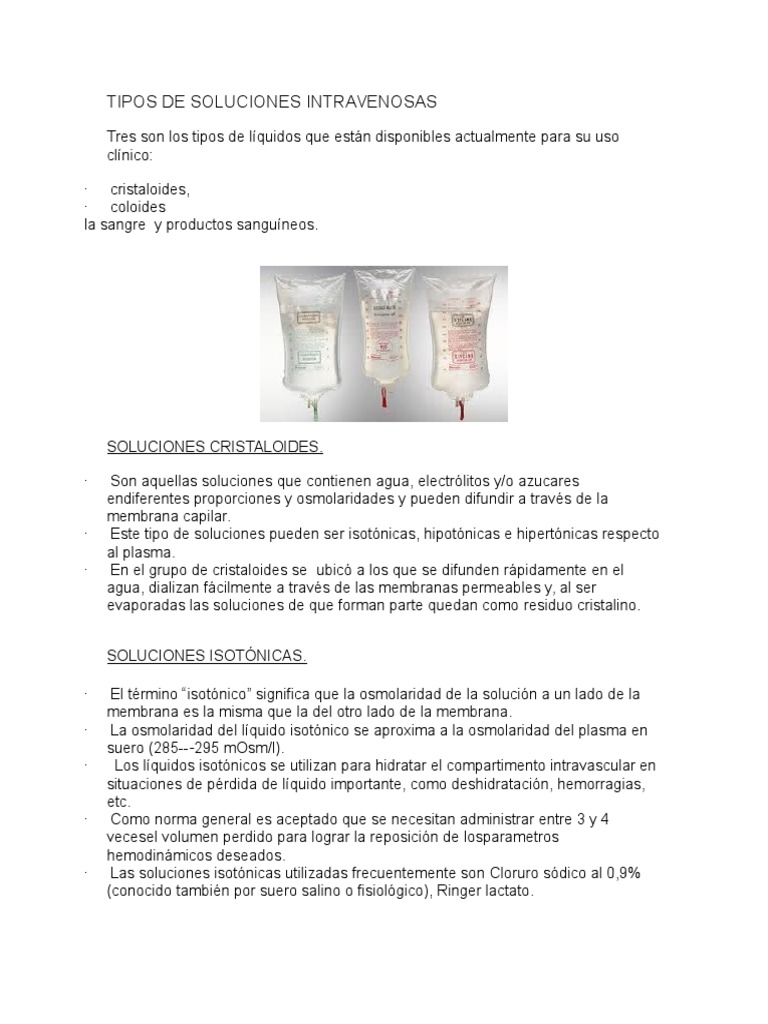 Tipos de Soluciones Intravenosas Medicamentos con receta