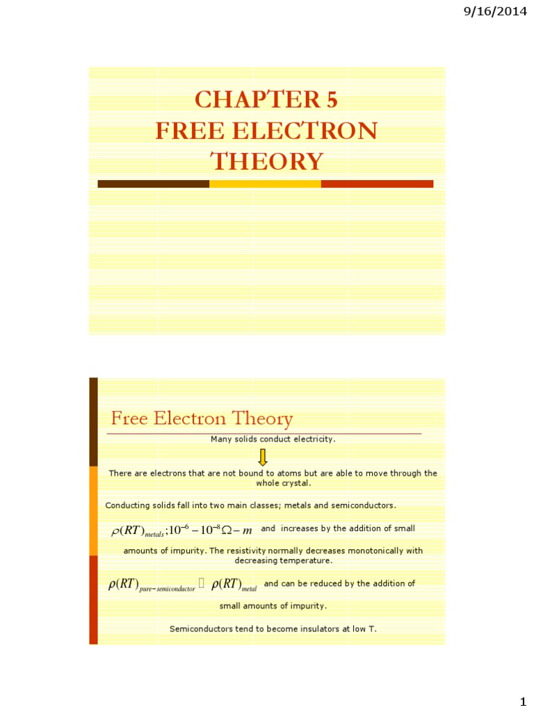Free Electron Theory in Metals | PDF | Electrical Resistivity And ...