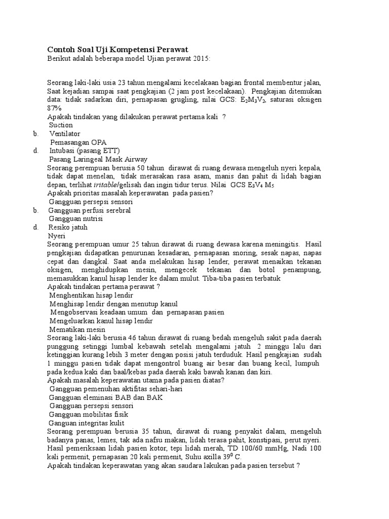 Contoh Soal Uji Kompetensi Perawat PDF