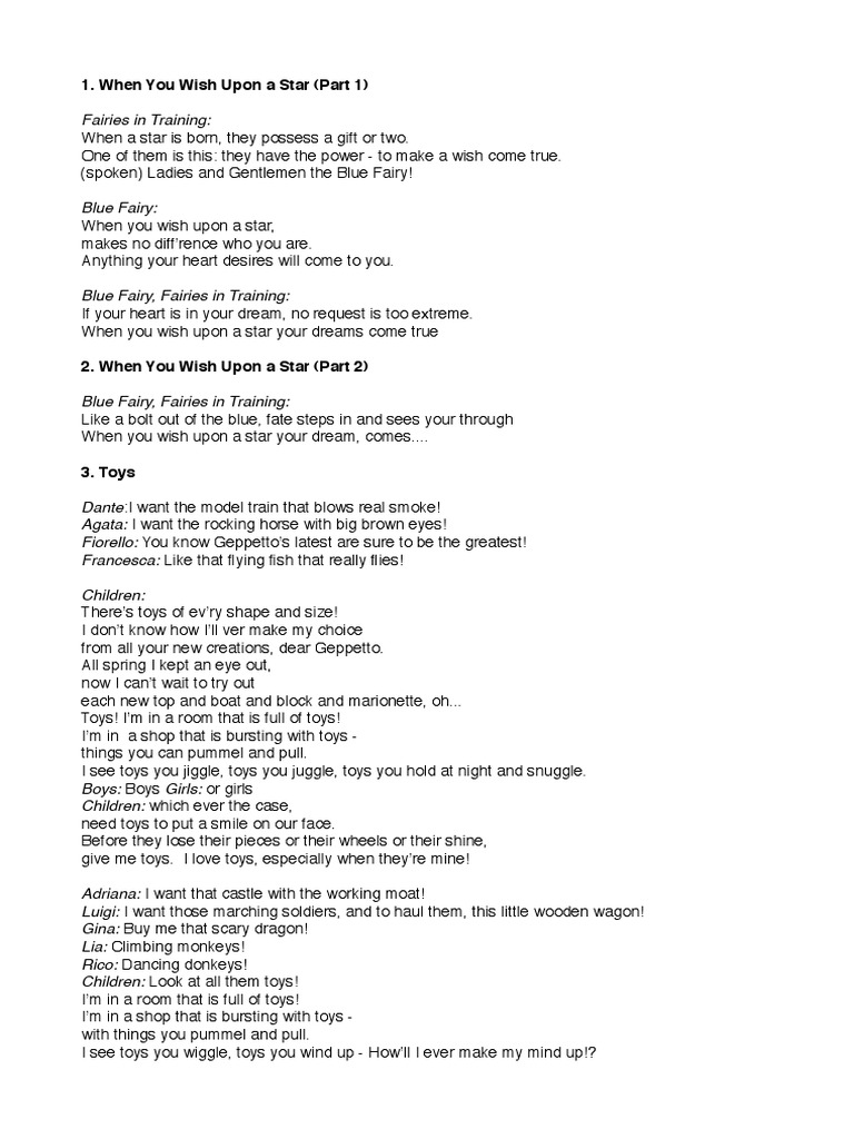 Pinnochio Song Lyrics Pinocchio Italian Children's Literature