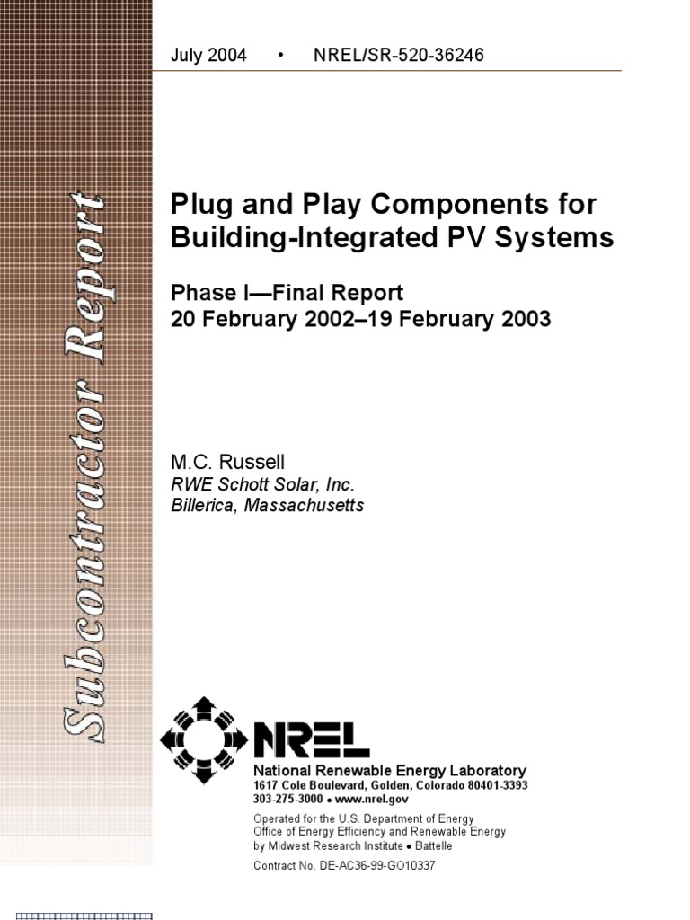 Plug and Play Components For Building-Integrated PV Systems: Phase I ...