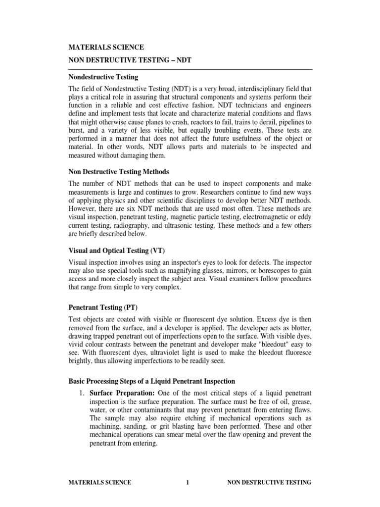 Non-Destructive Testing Methods Overview | PDF | Nondestructive Testing ...