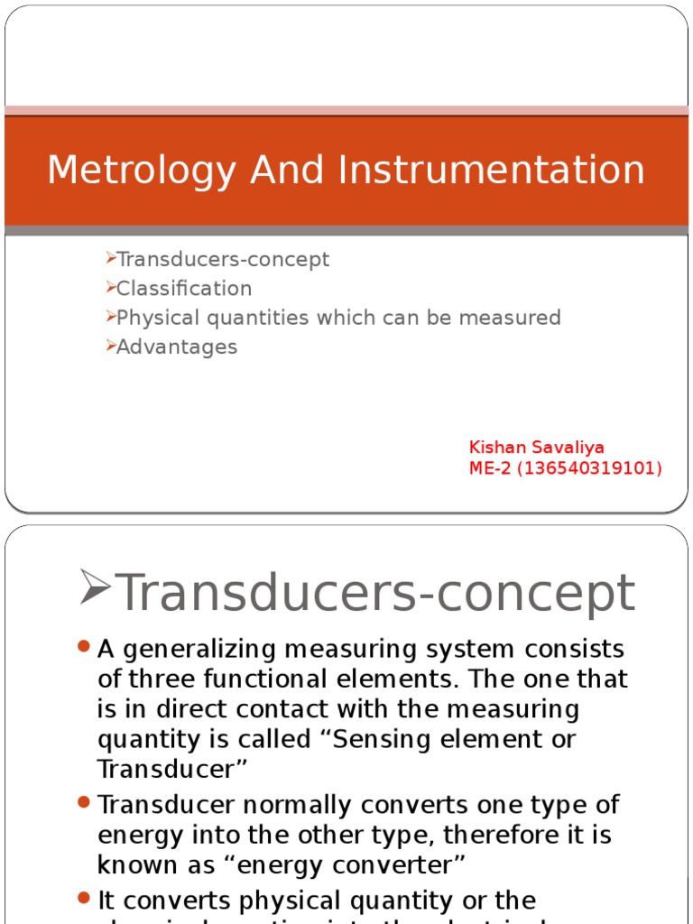 Metrology and Instrumentation TransducersConcept Classification