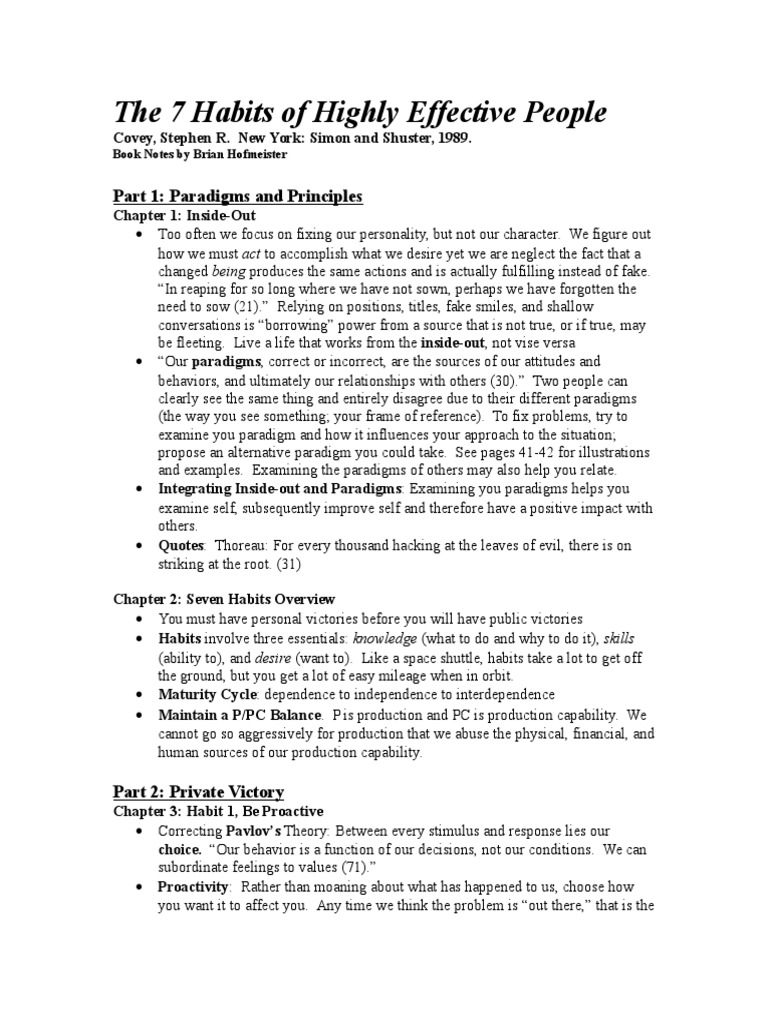 7 Habits of Highly Effective People Stephen Covey Book Notes | PDF ...