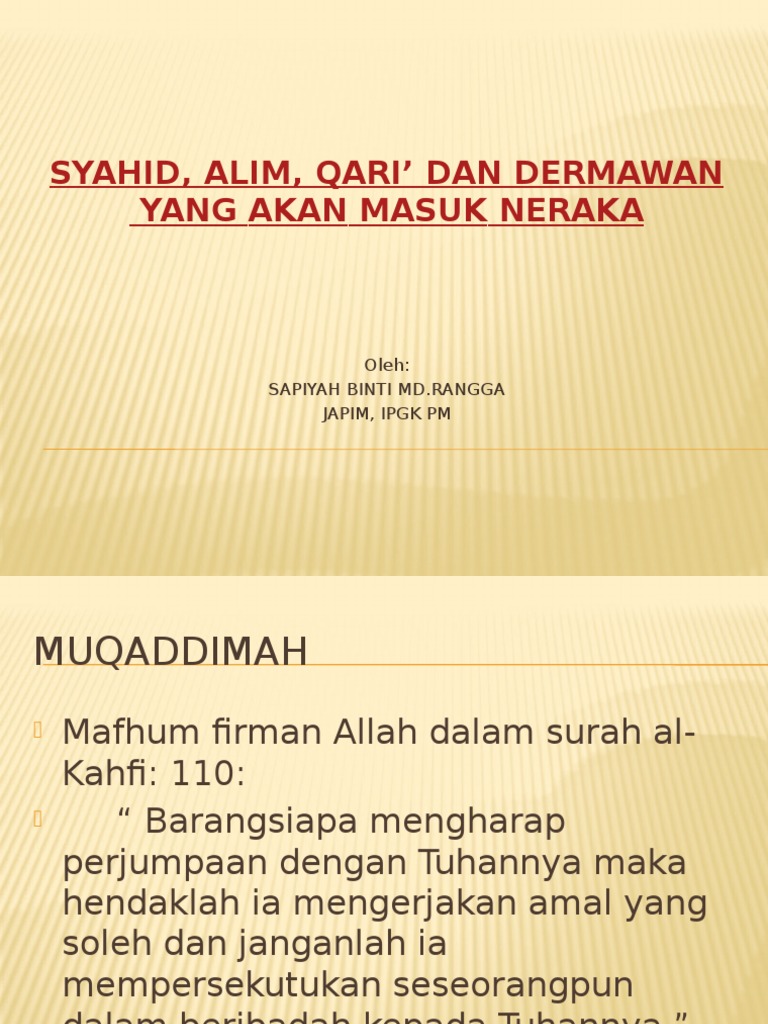 Ulama, Qari, dan Dermawan Masuk Neraka | PDF