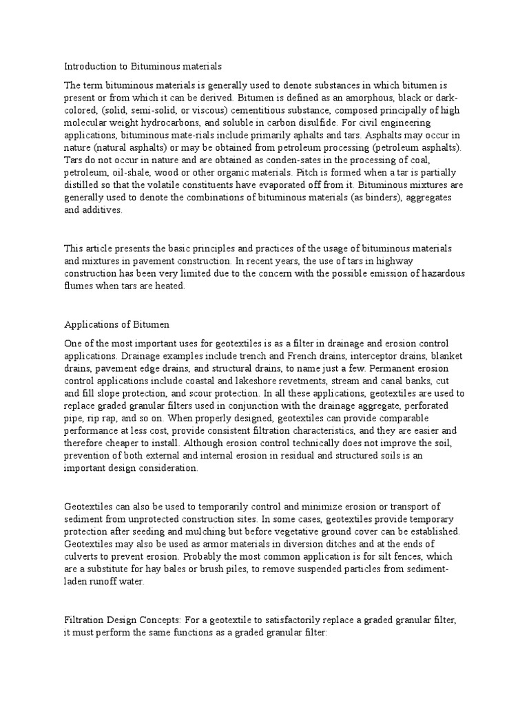 Overview of Bituminous Materials | PDF | Asphalt | Drainage