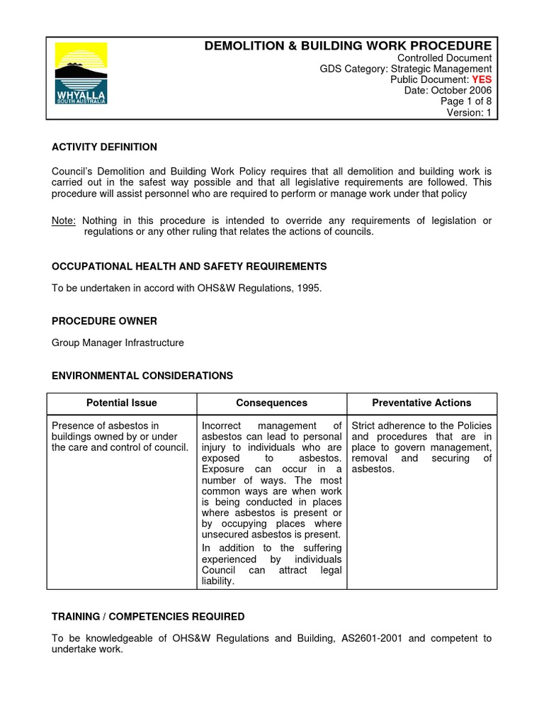 Demolition Building Work Procedure Demolition Framing (Construction)