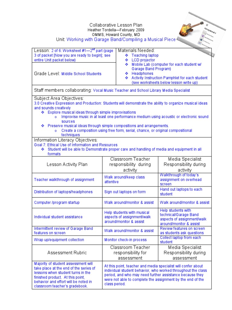 worksheet Band Worksheets ms garageband worksheet lesson plan teachers