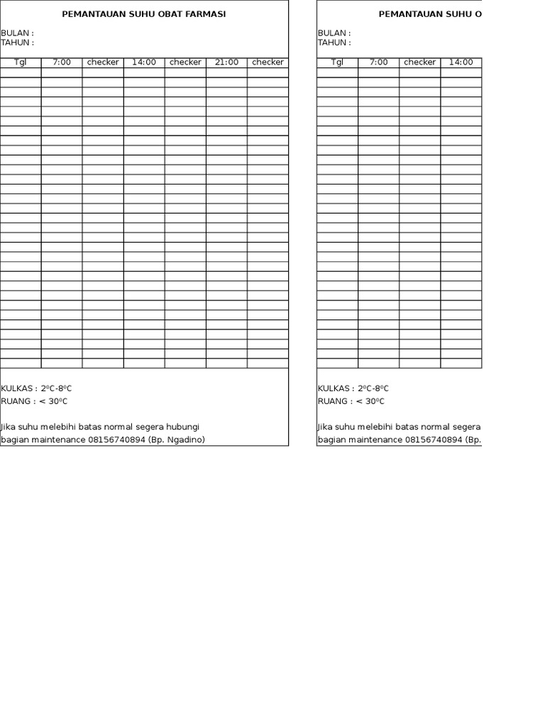 contoh form pemantauan suhu