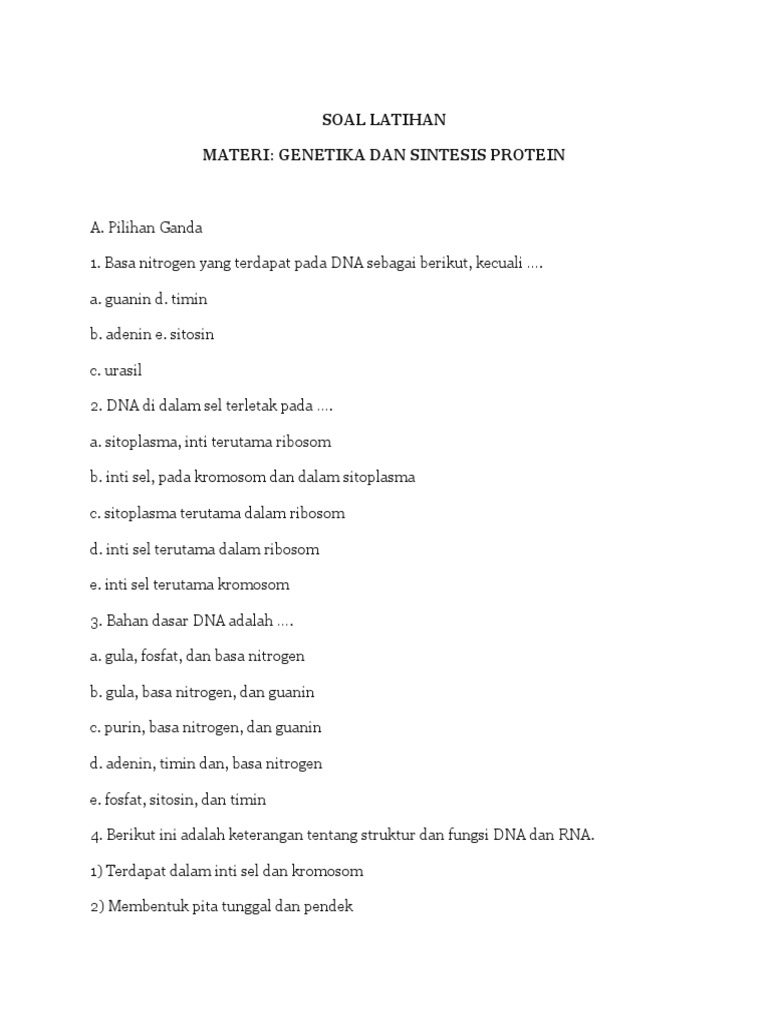 Pilihan Ganda Soal Jawaban Genetika Dan Sintesis Protein 20 Butir