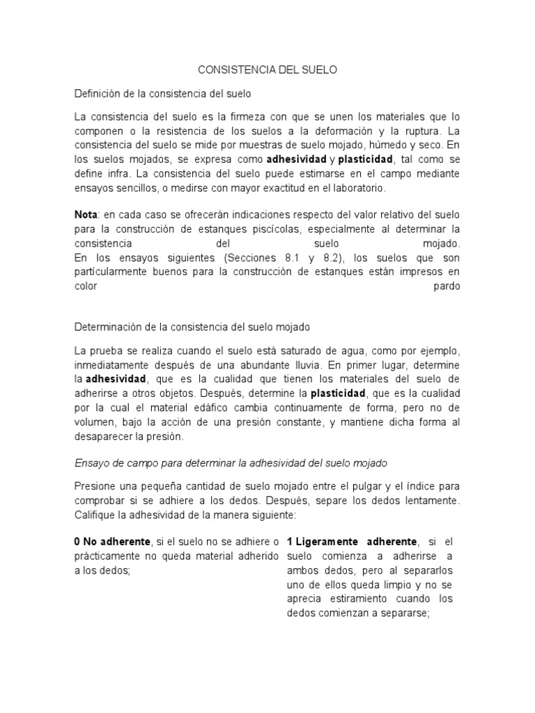 Consistencia Del Suelo | PDF | Plasticidad (Física) | Suelo