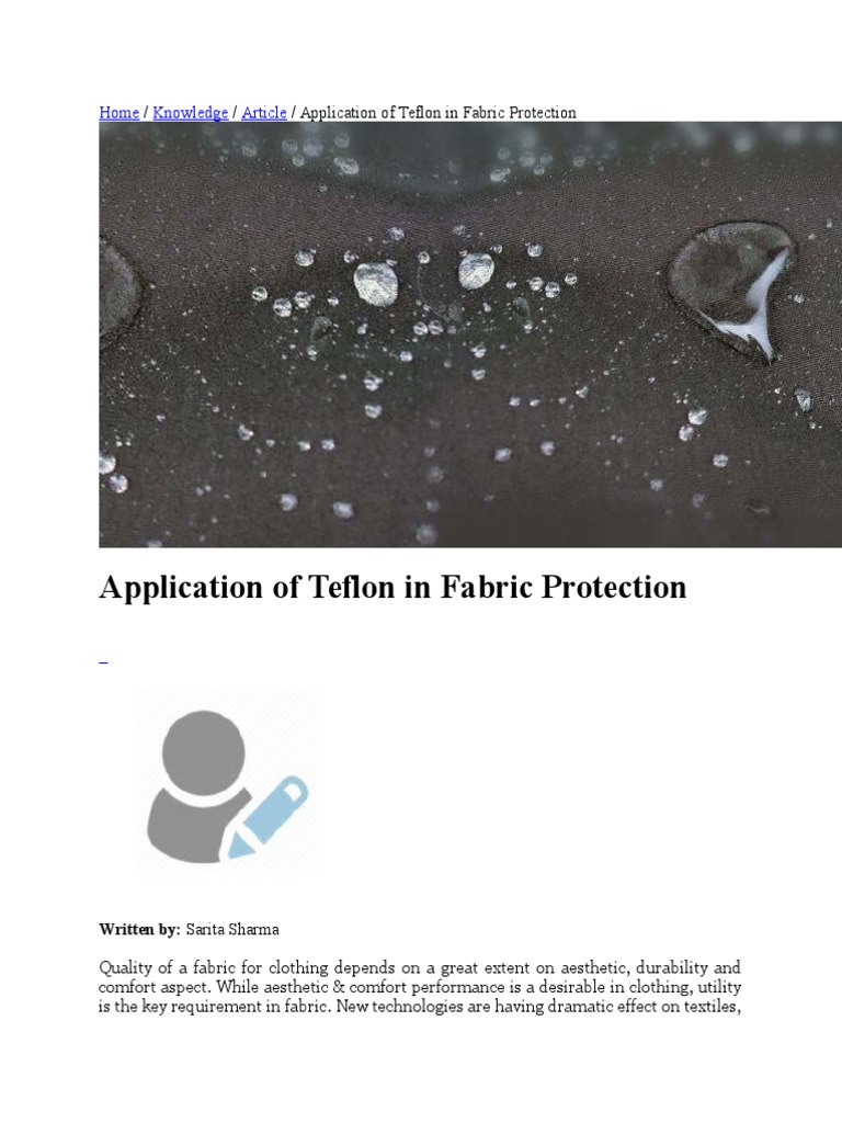 Application of Teflon in Fabric Protection PDF Textiles Clothing