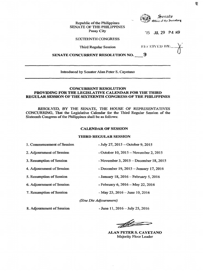 Senate Legislative Calendar PDF