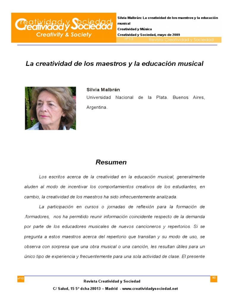 La Creatividad De Los Maestros Y La Educación Musical Pdf Plan De