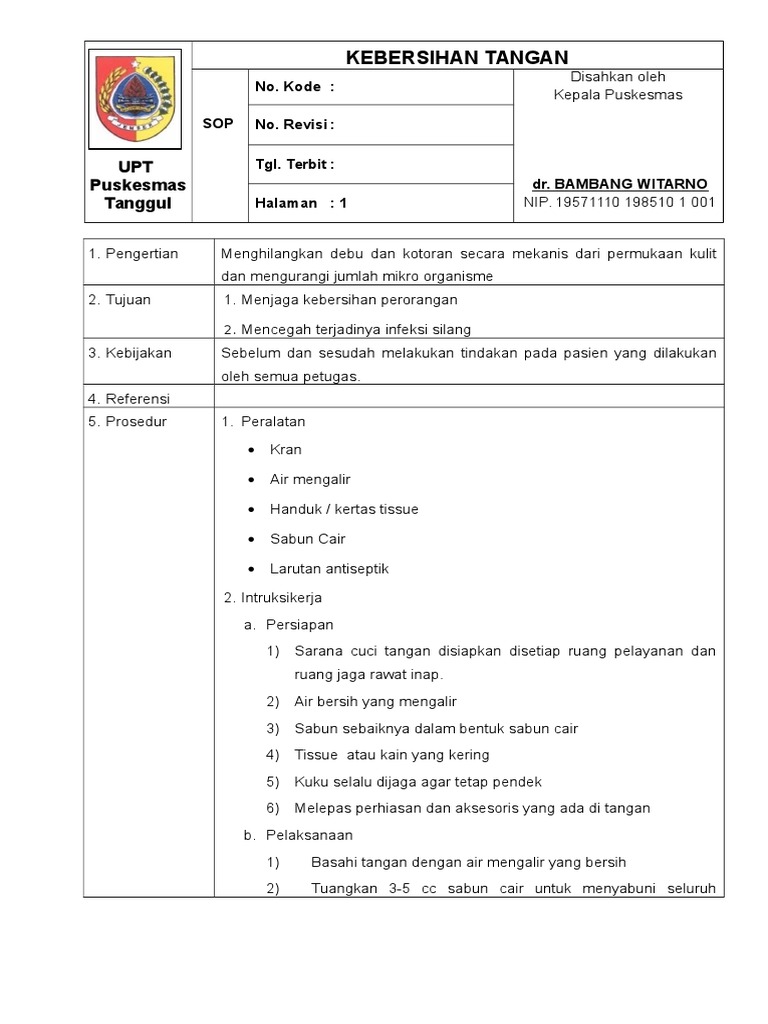 1. SOP Kebersihan Tangan