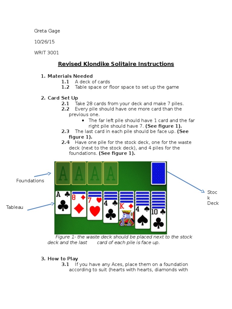Klondike Solitaire Setup Guide | PDF | Usability | Playing Cards