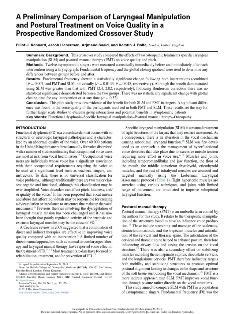 A Preliminary Comparison of Laryngeal Manipulation and Postural