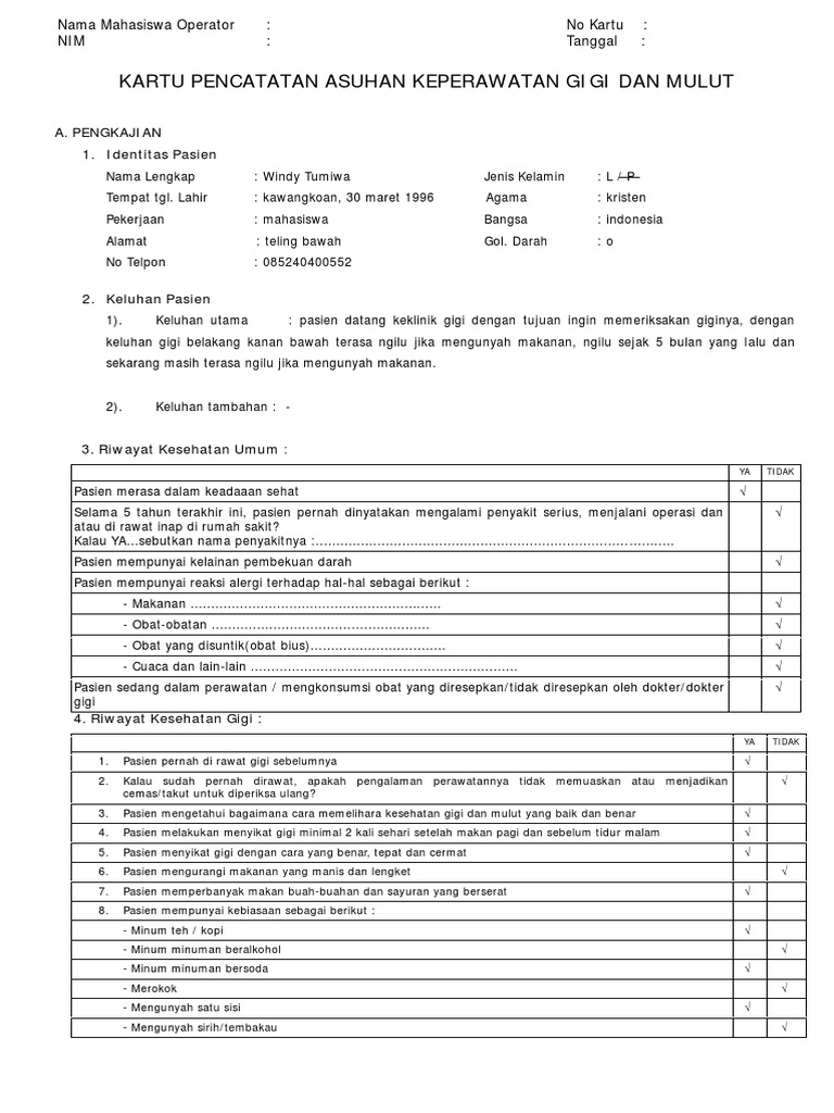 Contoh Kartu Status Keperawatan Gigi