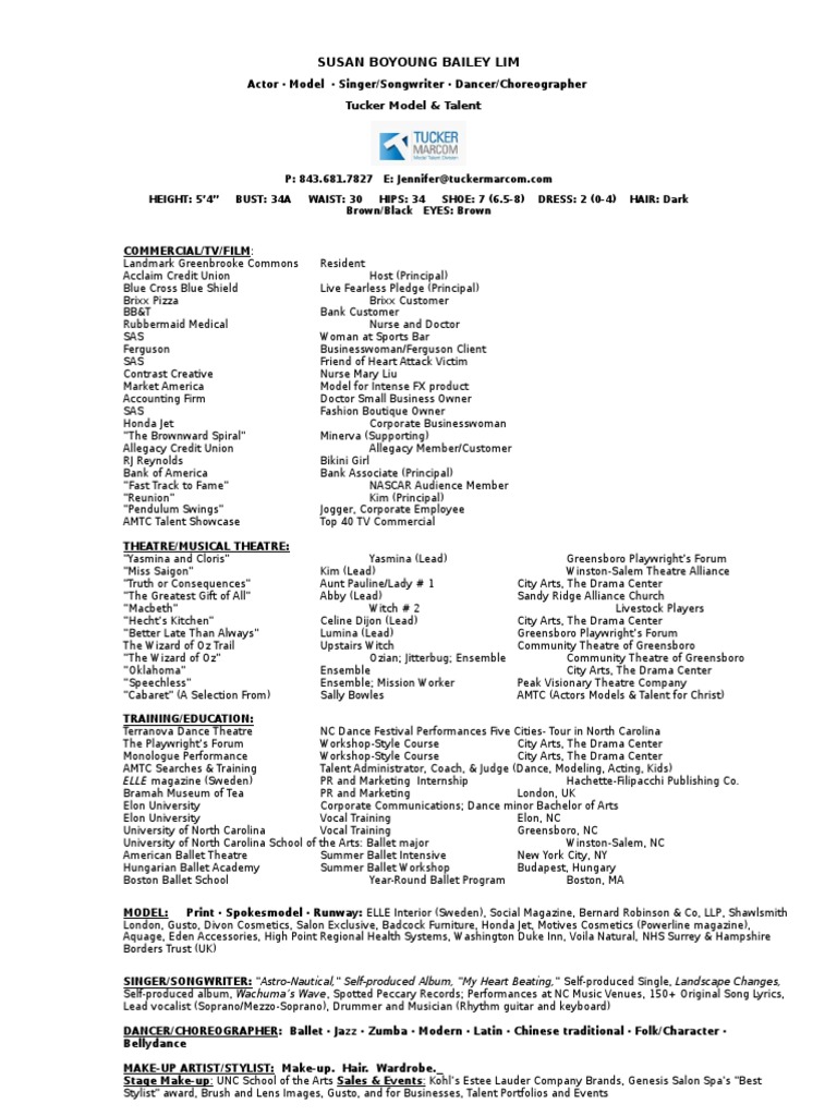 Susan Bailey Lim: Actor & Model Profile | PDF | Performing Arts ...
