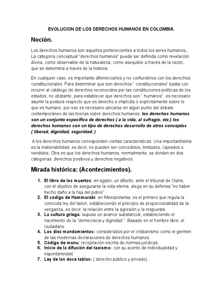 Evolución de los Derechos Humanos en Colombia | PDF | Derechos humanos ...