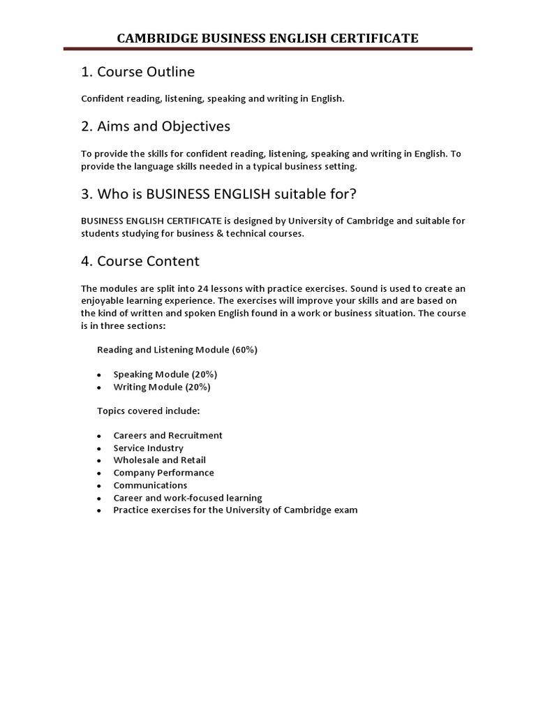 Cambridge Business English Certificate Guide | PDF | Career & Growth