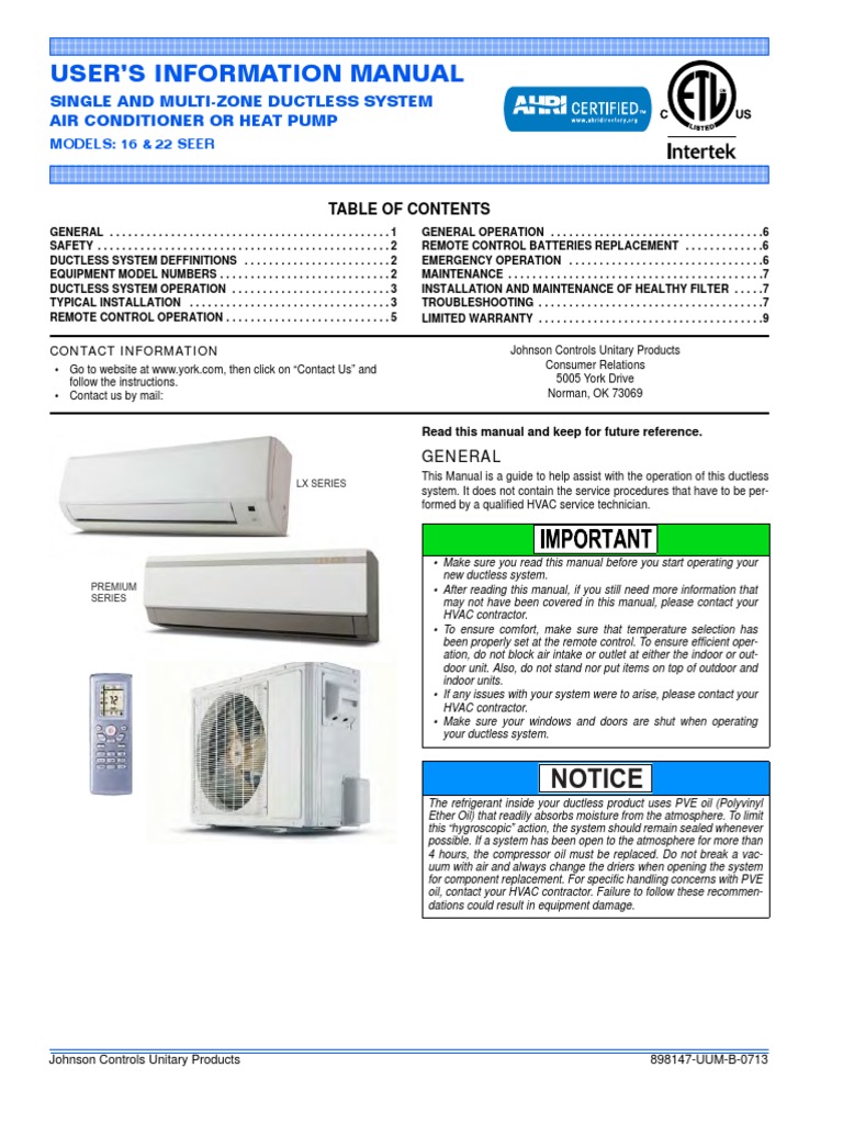 User's Information Manual | PDF | Hvac | Heat Pump
