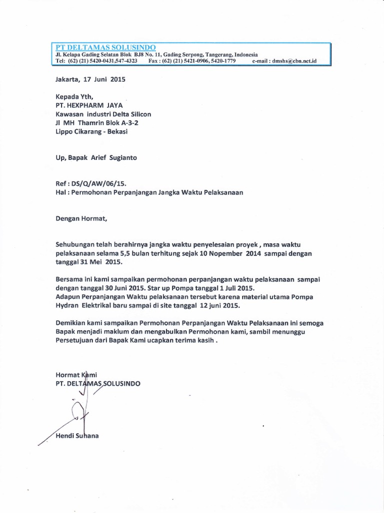 Contoh Surat Addendum Perpanjangan Waktu Kerja