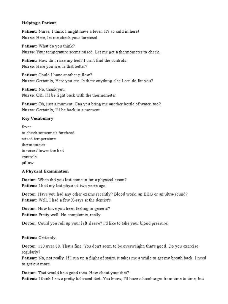 Nursing Dialogues Physical Examination Wellness