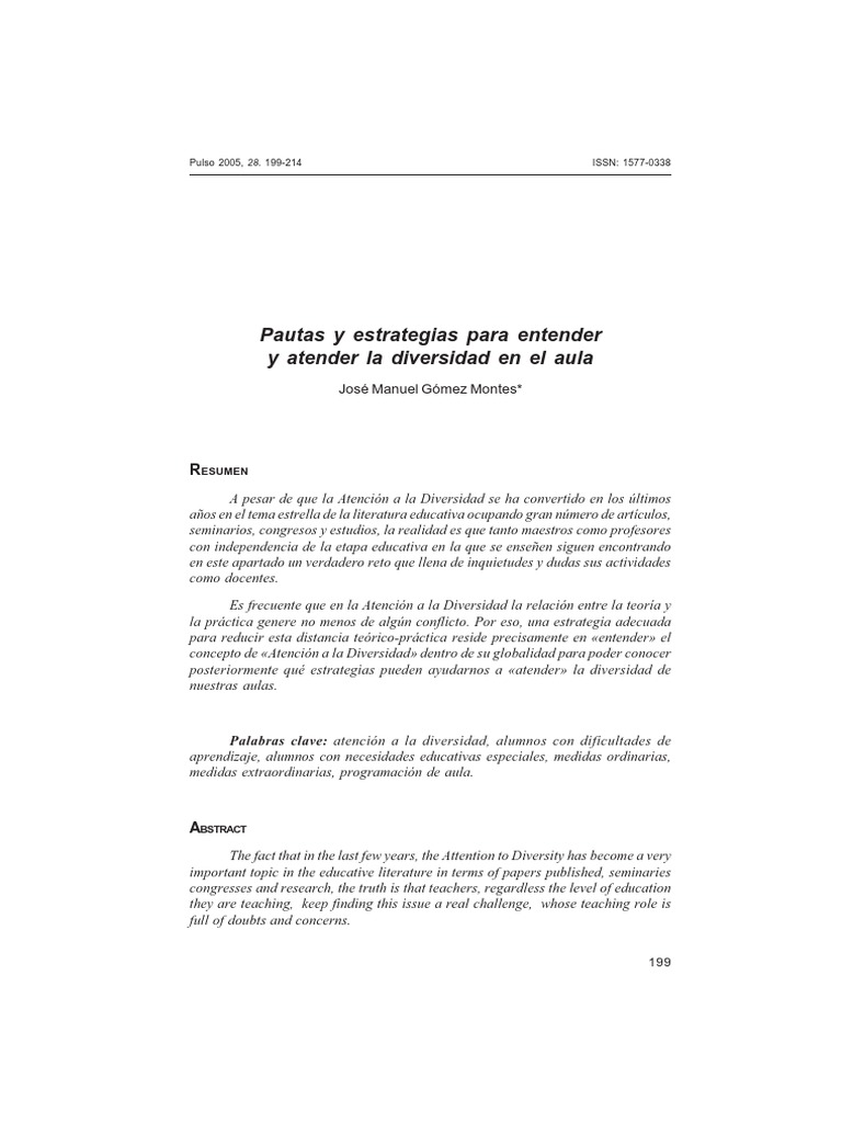 Pautas y Estrategias para Entender y Atender La Diversidad en El Aula | PDF