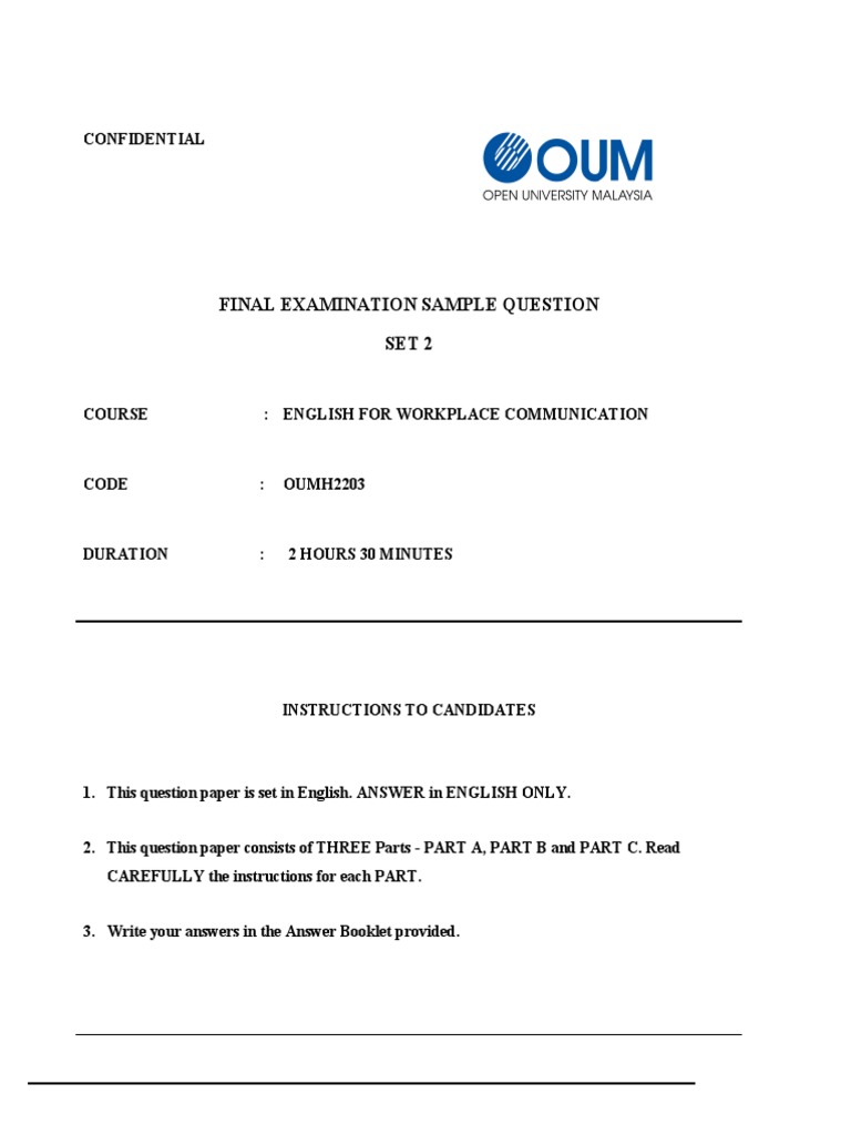 English Workplace Exam Sample Questions | PDF | Teaching Methods ...