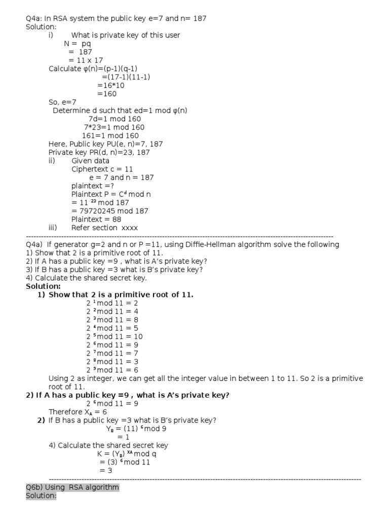 RSA Algorithm Solutions and Examples | PDF | Teaching Methods ...