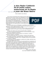 Calderón de La Barca, Pedro - Carta Sobre Representaciones en La Fiesta de Don Juan Del Buen Retiro