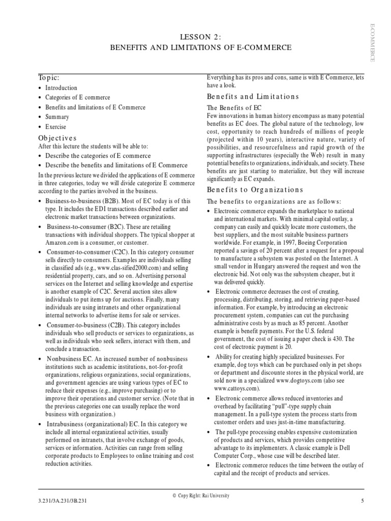 Benefits and Limitations of E-Commerce | PDF | E Commerce | Business