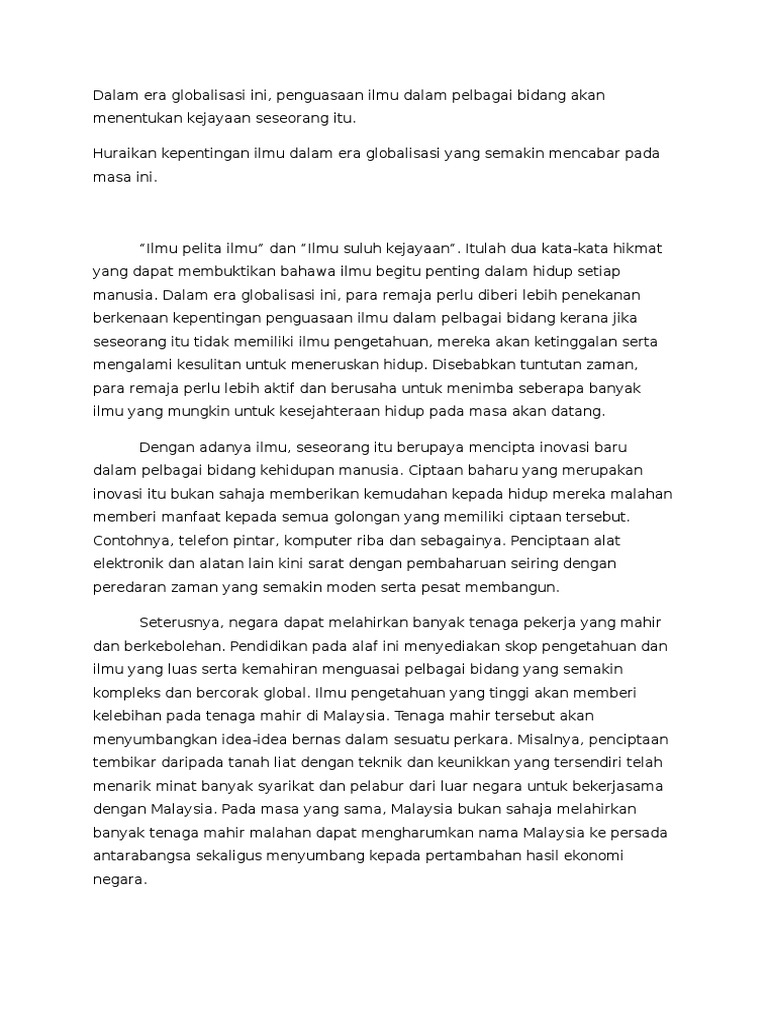 Kepentingan Ilmu Pada Era Globalisasi Ini Pdf