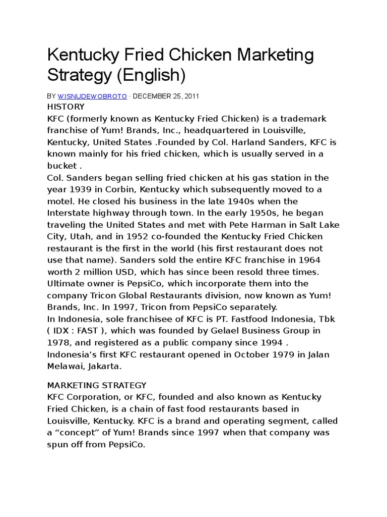 Kentucky Fried Chicken Marketing Strategy Market Segmentation