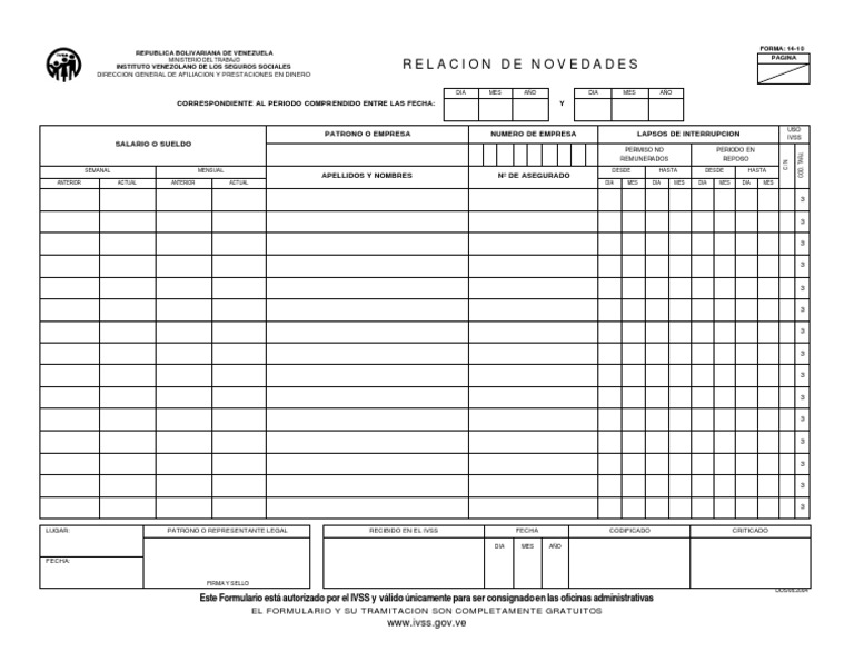 Formulario 14-10 IVSS: Instrucciones y Uso | PDF