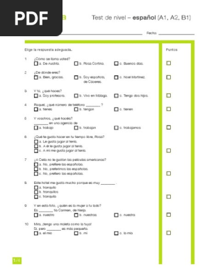 Test De Nivel Espanol Spanisch A1 B1pdf Ocio