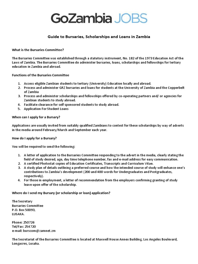 The Bursaries Committee Zambia Application Information1 | Student Loan