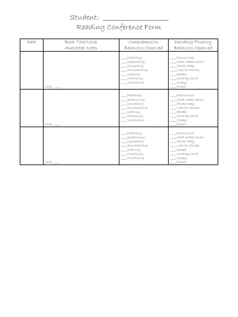  2nd Grade Reading Conference Form
