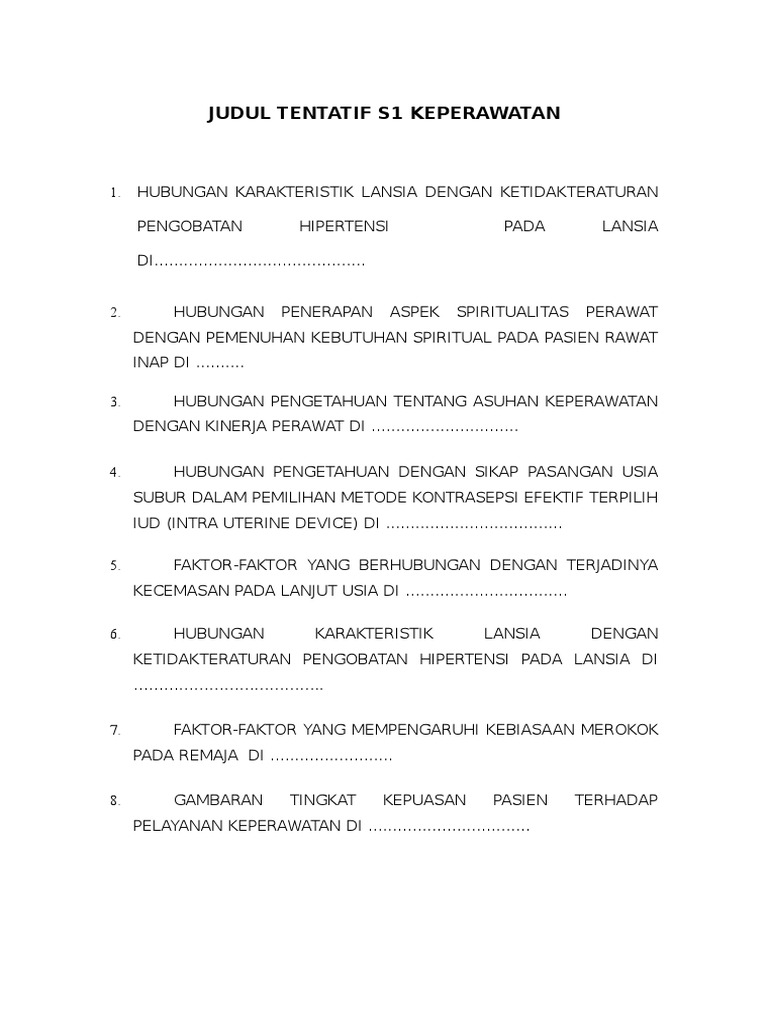 Judul Skripsi Keperawatan Komunitas Pada Remaja Ide Judul Skripsi Universitas